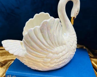 Vintage Norcrest Japan Golden Dogwood Porcelain Swan With Gold
