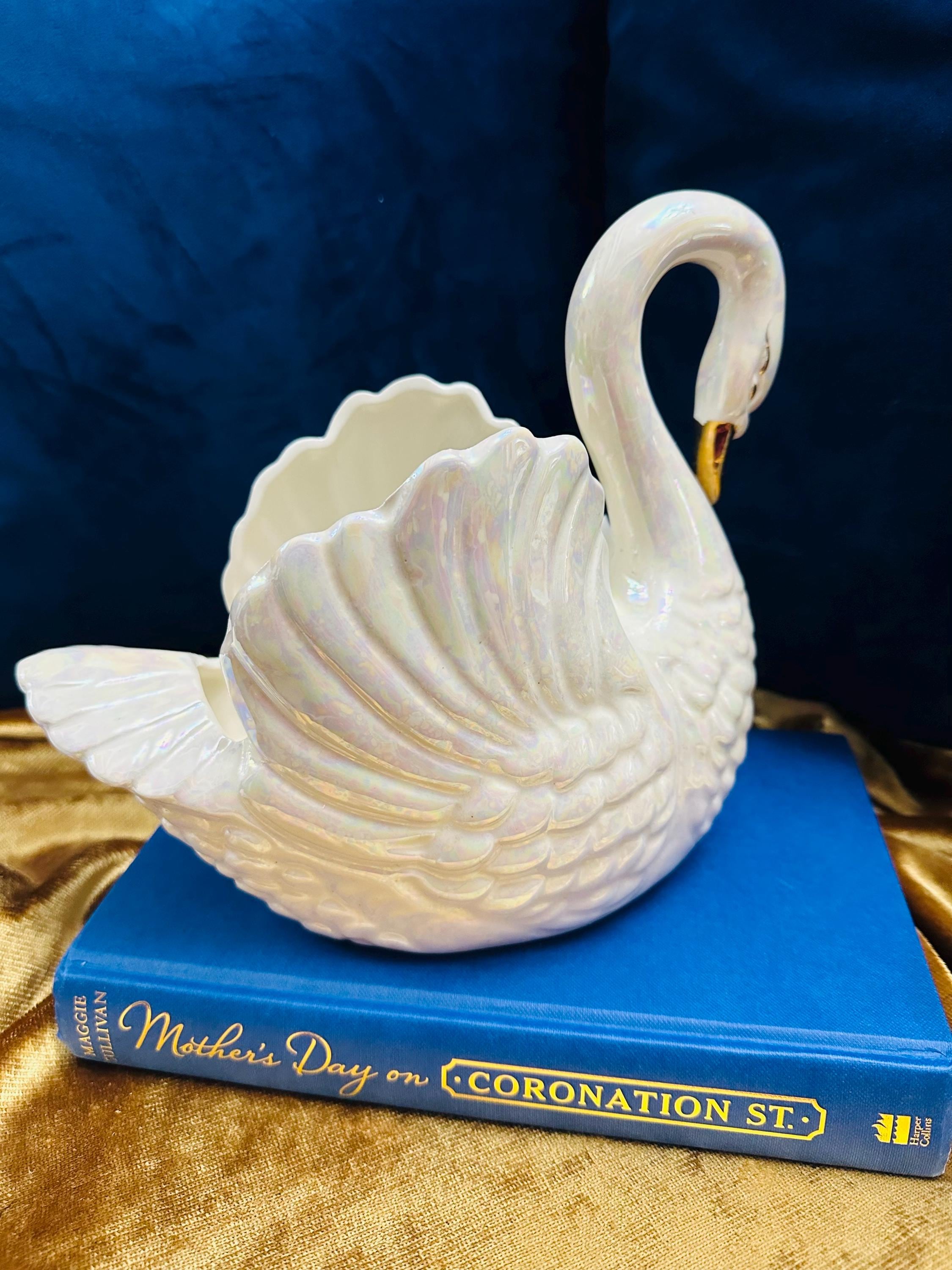 Vintage Norcrest Japan Golden Dogwood Porcelain Swan With Gold