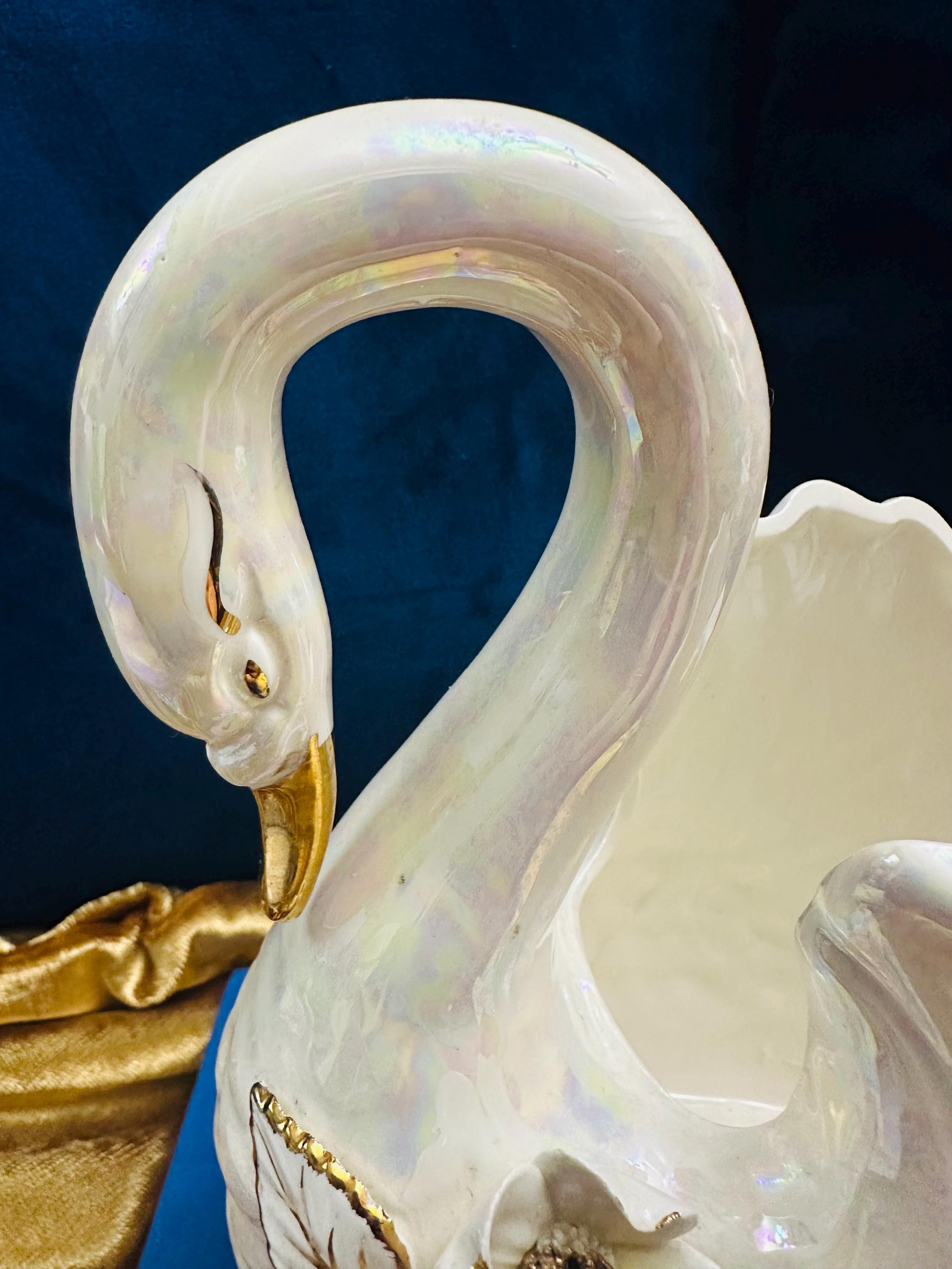 Vintage Norcrest Japan Golden Dogwood Porcelain Swan With Gold