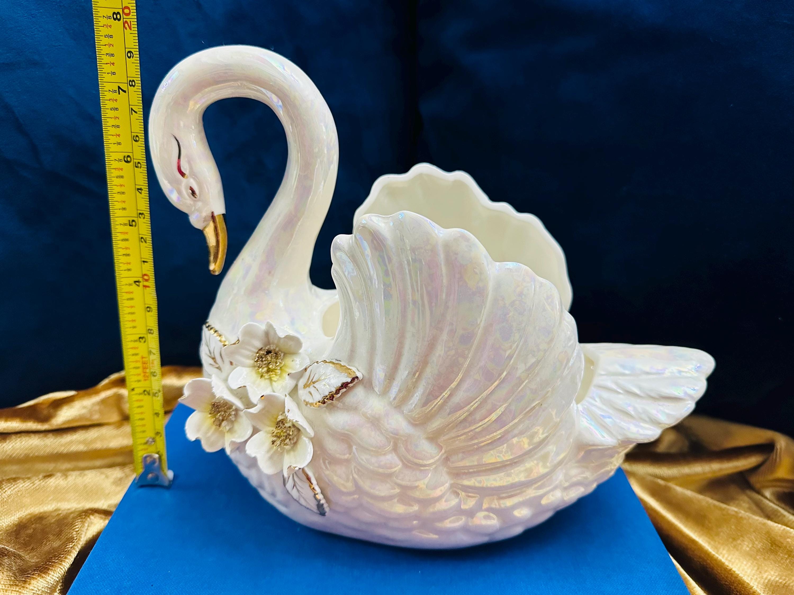 Vintage Norcrest Japan Golden Dogwood Porcelain Swan With Gold
