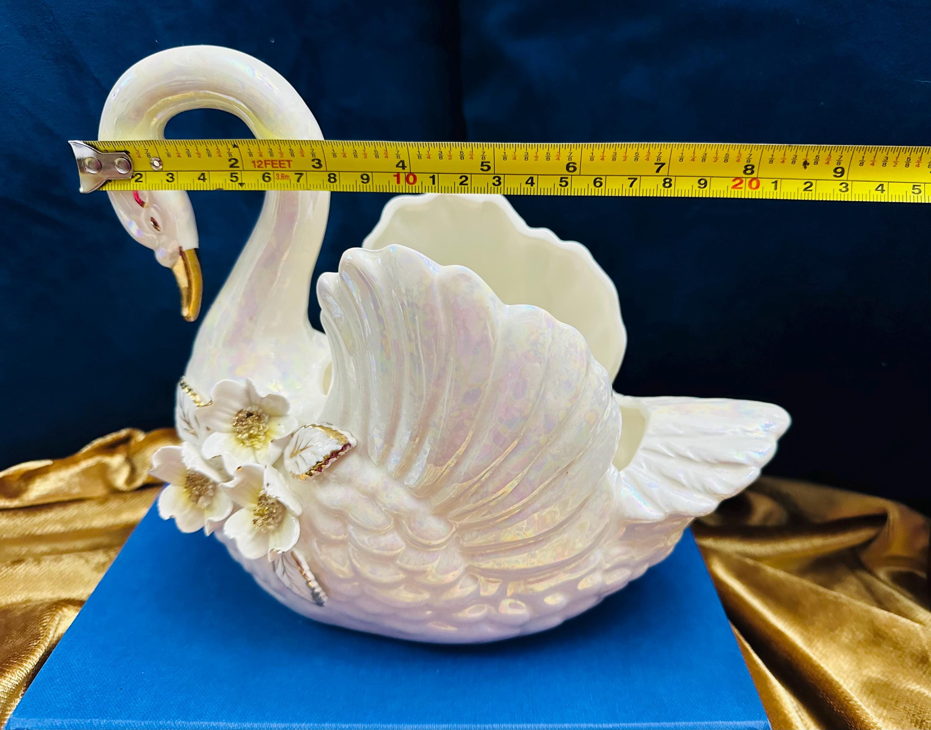 Vintage Norcrest Japan Golden Dogwood Porcelain Swan With Gold