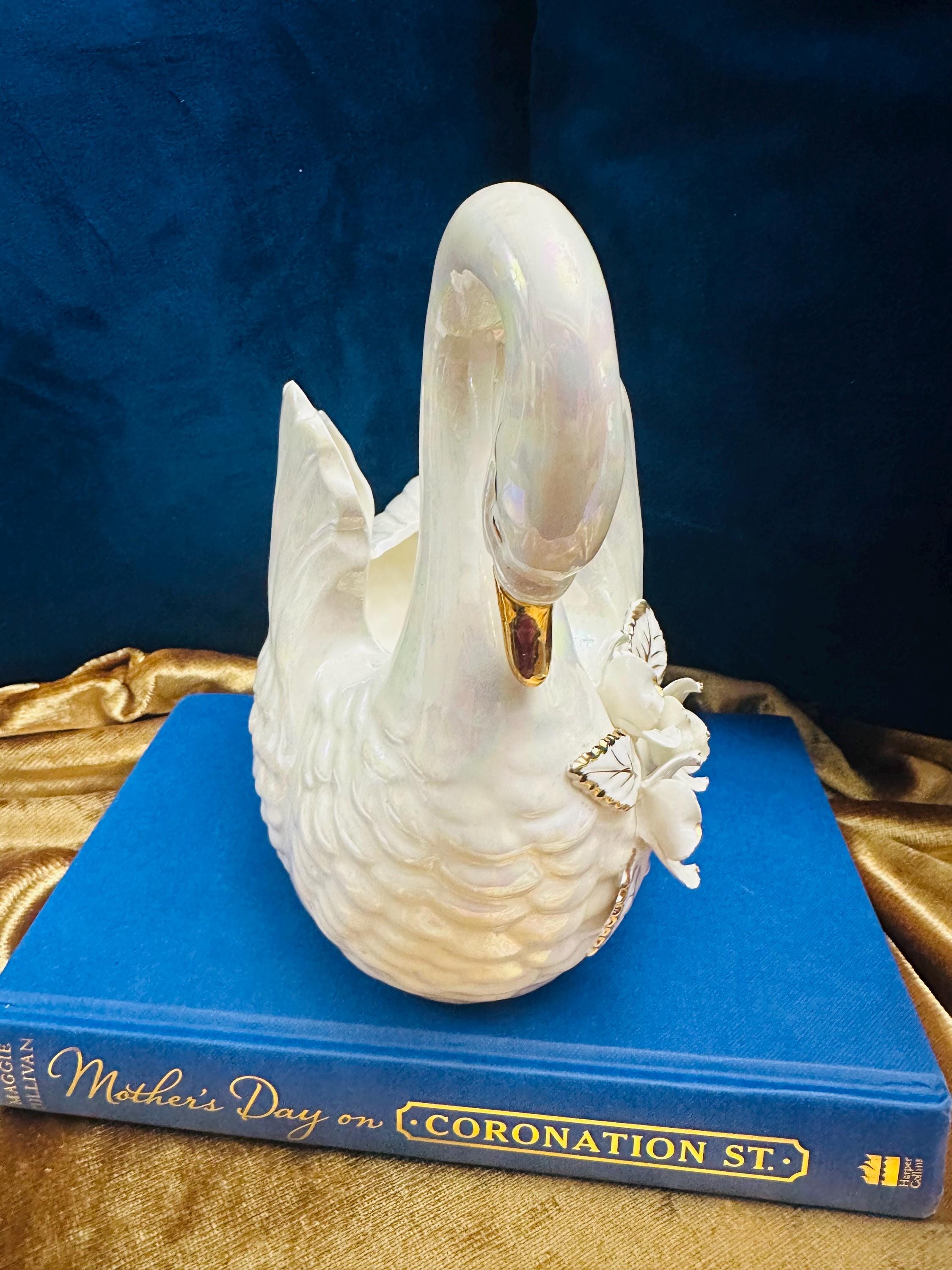 Vintage Norcrest Japan Golden Dogwood Porcelain Swan With Gold