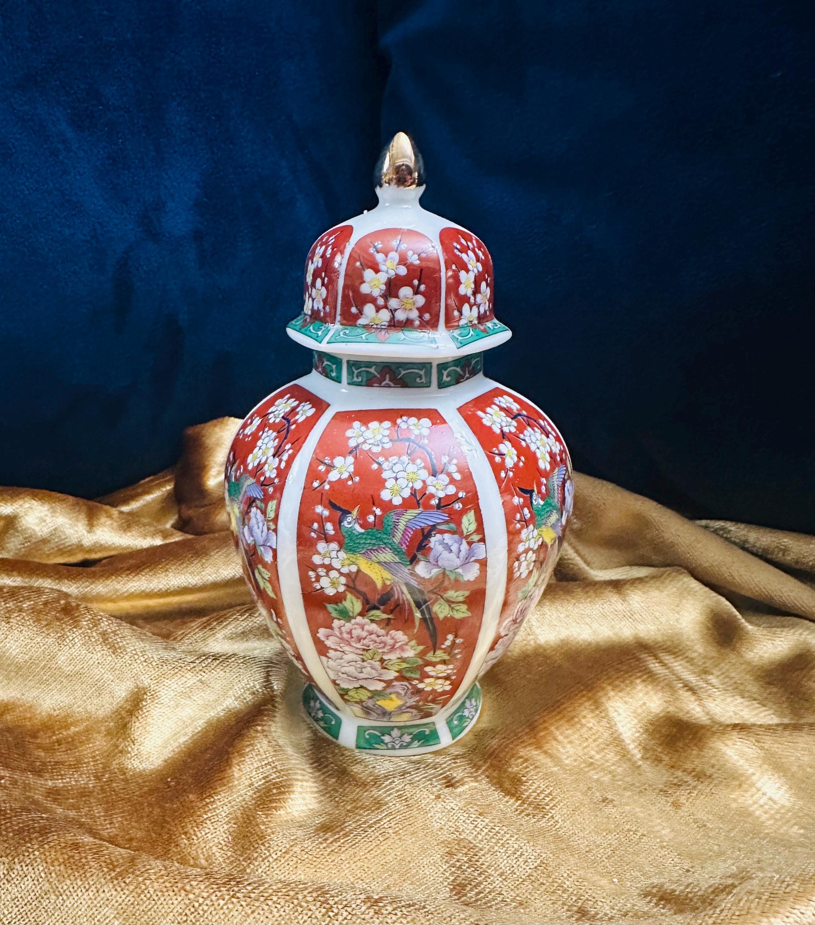 蓋付き花鳥文様生姜壺花瓶 - Etsy 日本