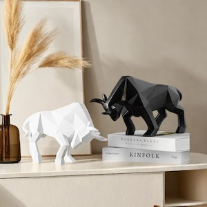 Bull Figurine Bison Sculpture Abstract Animal Figurine Decorative Ornament for Room, Desk, Home, Study, Perfect Gift Idea