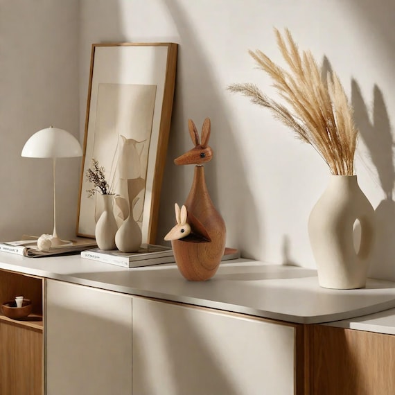 Handcrafted Teak Wood Kangaroo Decor – Kids' Room Accent