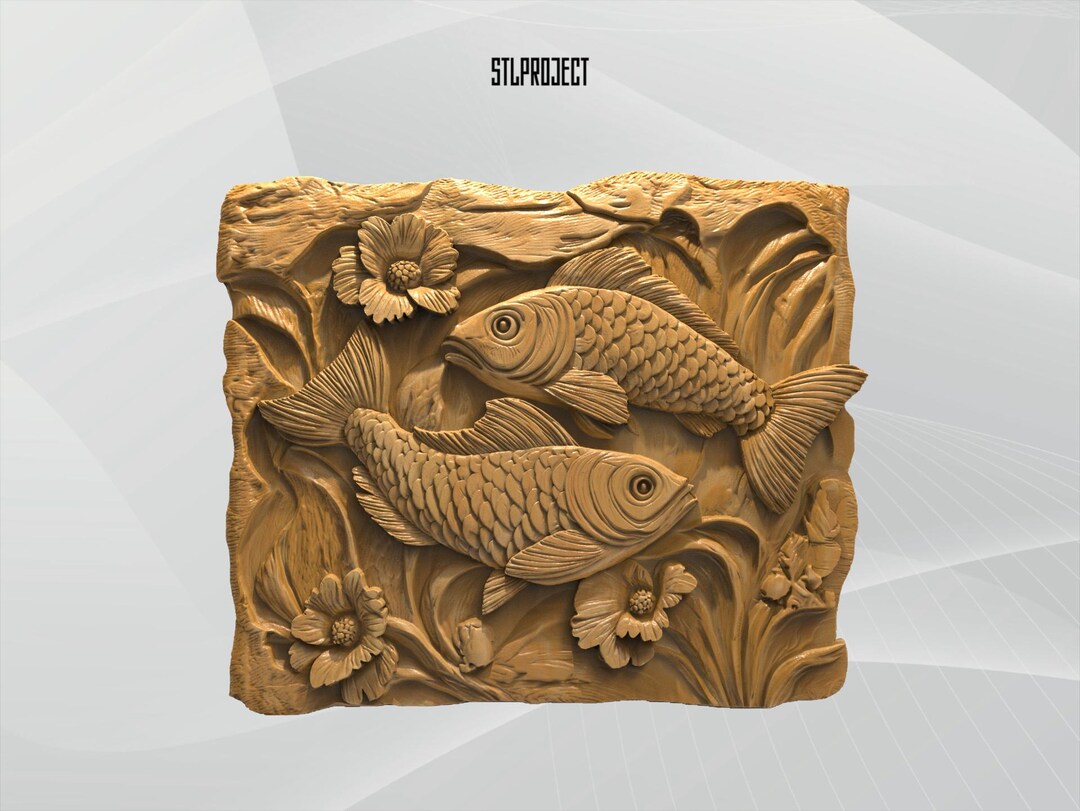 Fish STL for CNC | CNC Router | 3D Print | Wood Carving 3D Relief ...