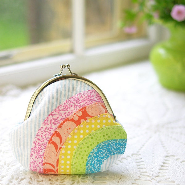 Rainbow Coin Purse: Pastel Colors- Handmade Applique Cute Rainbow Purse- Gift for Her- Birthday Present- Kawaii