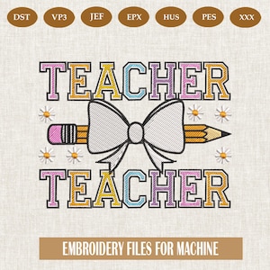 Coquette Teacher Embroidery, Back to School PNG Embroidery, Teacher Appreciation Embroidery, First Day of School Embroidery