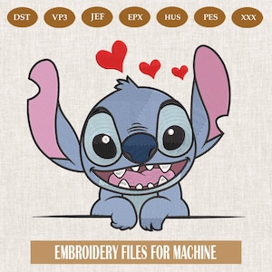 Heart Embroidery Design, Stitch Lilo Embroidery Machine File, Stitch Embroidery,  Cute Baby Stitch Heart Embroidery, Sublimation stitch