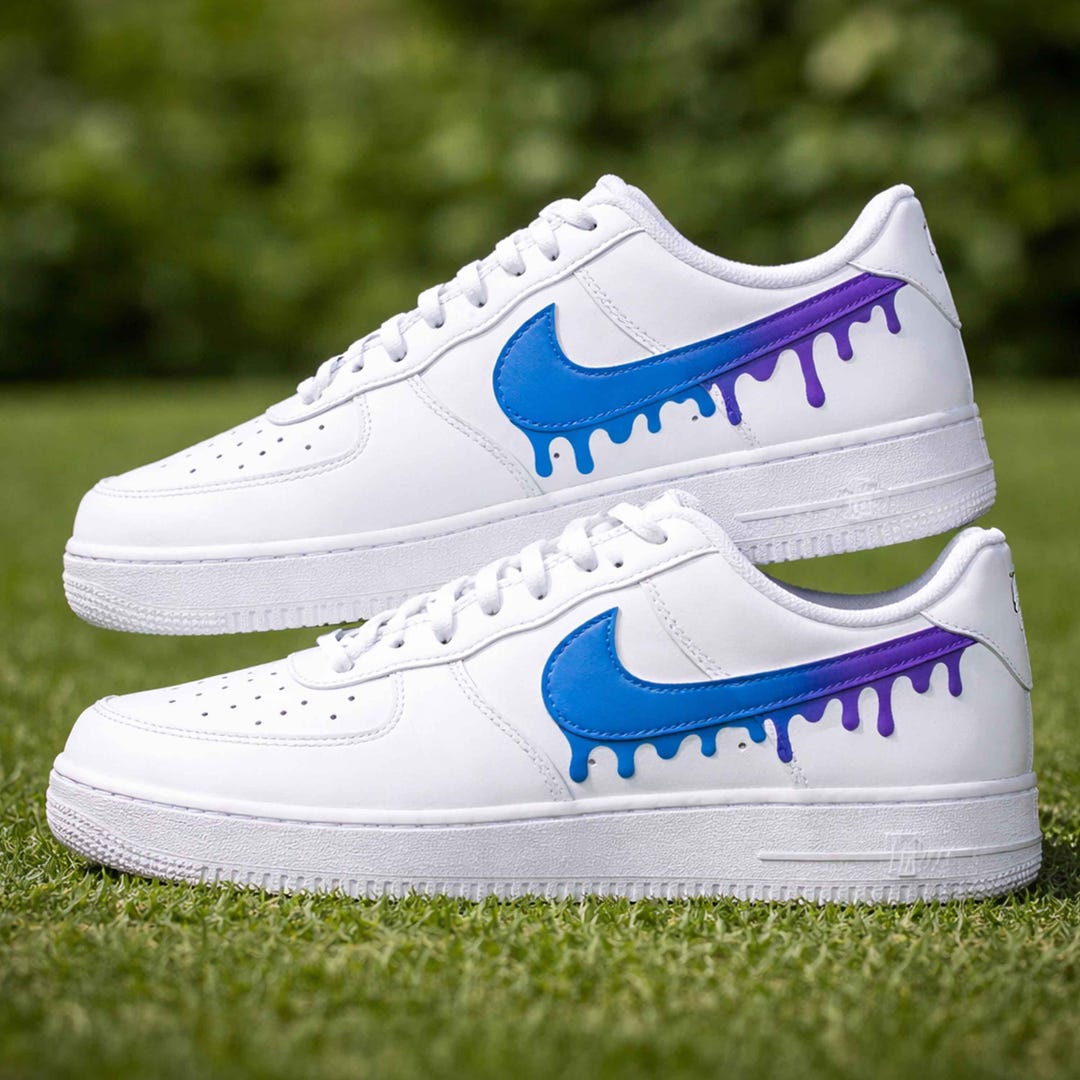 Custom Air Force 1 Cartoon Style, Navy Blue Yellow Hand Painted AF1 ...