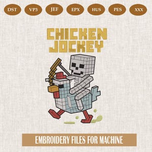 embroidery design, minecraft, pixel mom, embroidery file, superhero, trending design, pixel embroidery, chicken jockey, minecraft squad 5