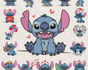 Bundle 22 Datei Stich Stickerei, Stitch Stickerei Maschinendatei, Cute Baby Stitch Sit Maschinenstickerei, 5 Größen, Instant Download