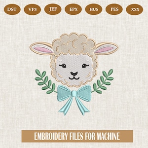 Cute Lamb Embroidery, Baby Sheep Design, Machine Embroidery File, Pastel Farm Animal, Spring Lamb Pattern, Nursery Decor