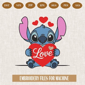 Embroidery Stitch Heart Embroider,  Cute Baby Stitch Digital File for Embroidery Machines, Perfect for Lilo & Stitch Fans! 5 Sizes