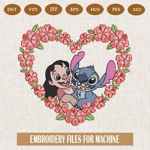 Floda Lilo & Stitch inspired machine embroidery design, Stitch embroidery design, embroidery cartoon digital file, instant download