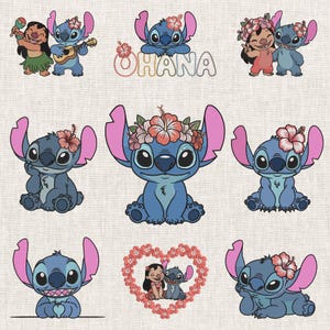 Bundle Floda Lilo & Stitch inspired machine embroidery design, Stitch embroidery design, embroidery cartoon digital file, instant download