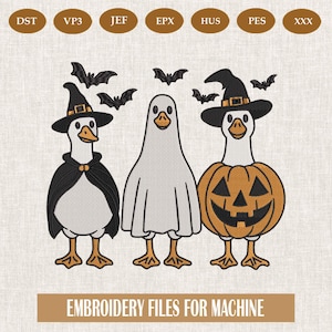 Halloween Gans Stickdatei, Hexe Geist Kürbis Ente Maschinendatei, Lustiges Tier Kostüm, Stickdatei Muster