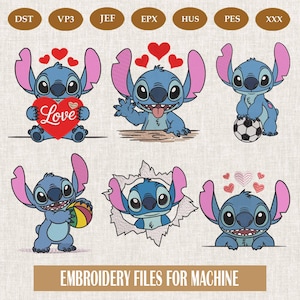 Stitch Blue Cartoon Combo Machine Embroidery Design -Hear Emboidery Stitch Theme, Embroidery Stitch Heart Sweatshirt , Embroidery Bundle