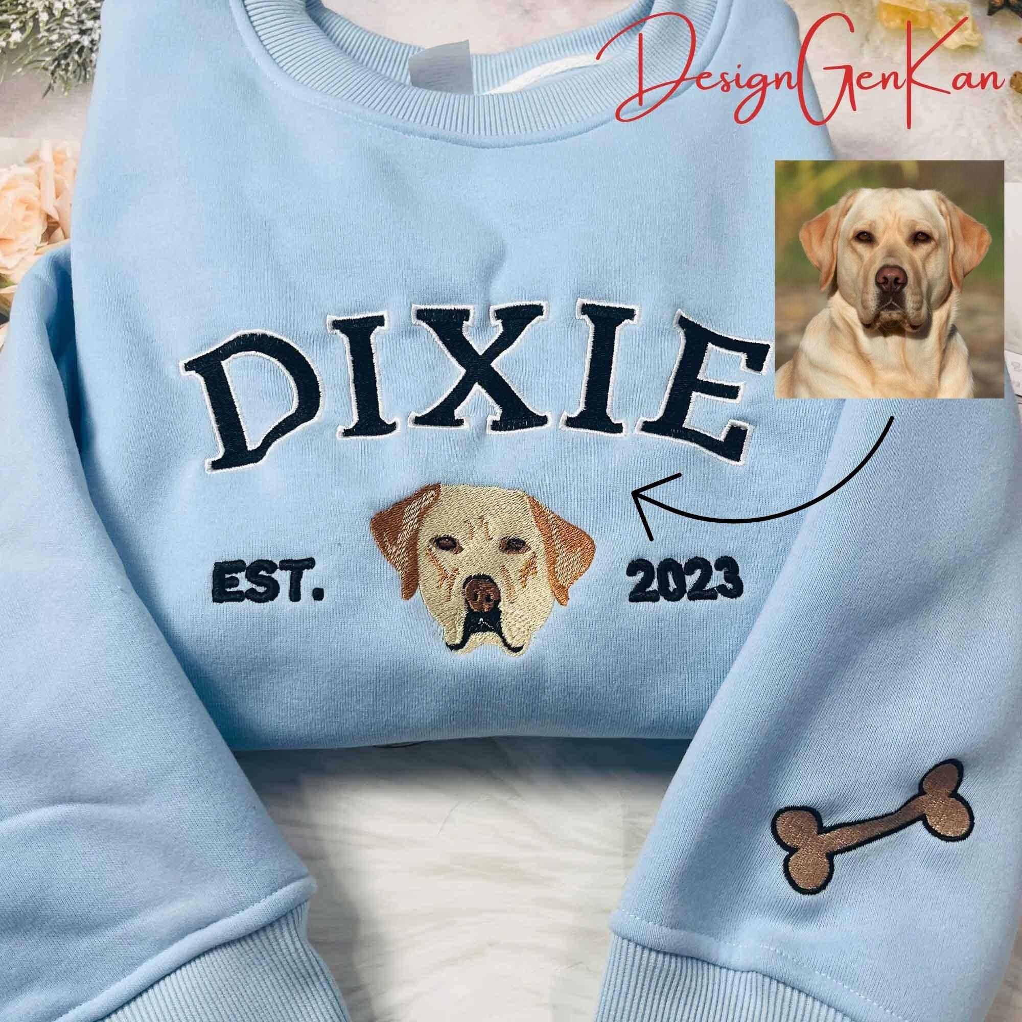 Besticktes Sweatshirt mit Hundegesicht, individueller Haustier Hoodie, Katzengesicht & Namensshirt, T-Shirt-Stickerei, einzigartiges Geschenk für den Weihnachtsgeschenk-Haustier-Besatz
