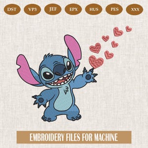Stitch Embroidery Design, Stitch Embroidery Machine File, Cute Baby Stitch Heart Machine Embroidery Files, 5 Size, Digital Download.