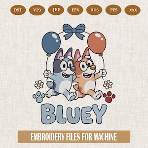 Bluey and Bingo Hug Embroidery Design, Bluey embroidery and bingo embroidery file, 5 Sizes, Instant Download