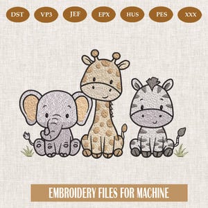 Elephant embroidery design machine embroidery pattern/ Animal Embroidery Cute, Giraffe embroidery file - Zebra embroidery download