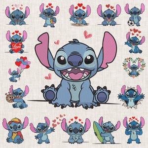 Combo 22 File Stitch Blau Cartoon Stickmuster, Maschinenstickerei, Stickmuster Theme, Stickstich Herz Sweatshirt, Stickdatei