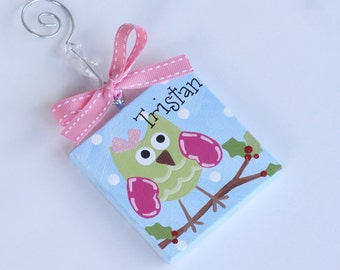 Owl holiday canvas ornament