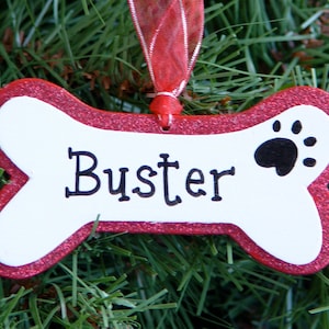 Personalized holiday dog bone ornament