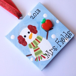 Teacher snowman mini canvas ornament