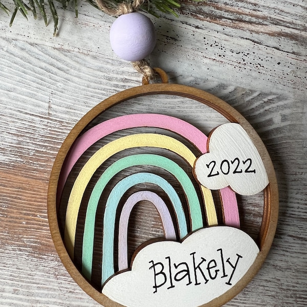 PASTEL painted personalized rainbow ornament