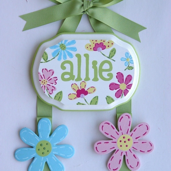 Hand Painted and Personalized 5x7 Hair Bow Holder  FLORAL (7)