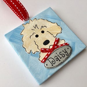 Hand Painted and Personalized 3x3 Goldendoodle ornament