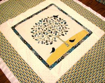 Minky Crib Blanket with Leafy Tree