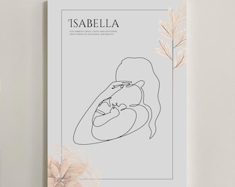 Presente para recém-nascido, Arte de desenho de bebê, Pôster de linha de bebê, Bebê minimalista, Pôster minimalista para mãe, Presente para ela, Presente de bebê personalizável