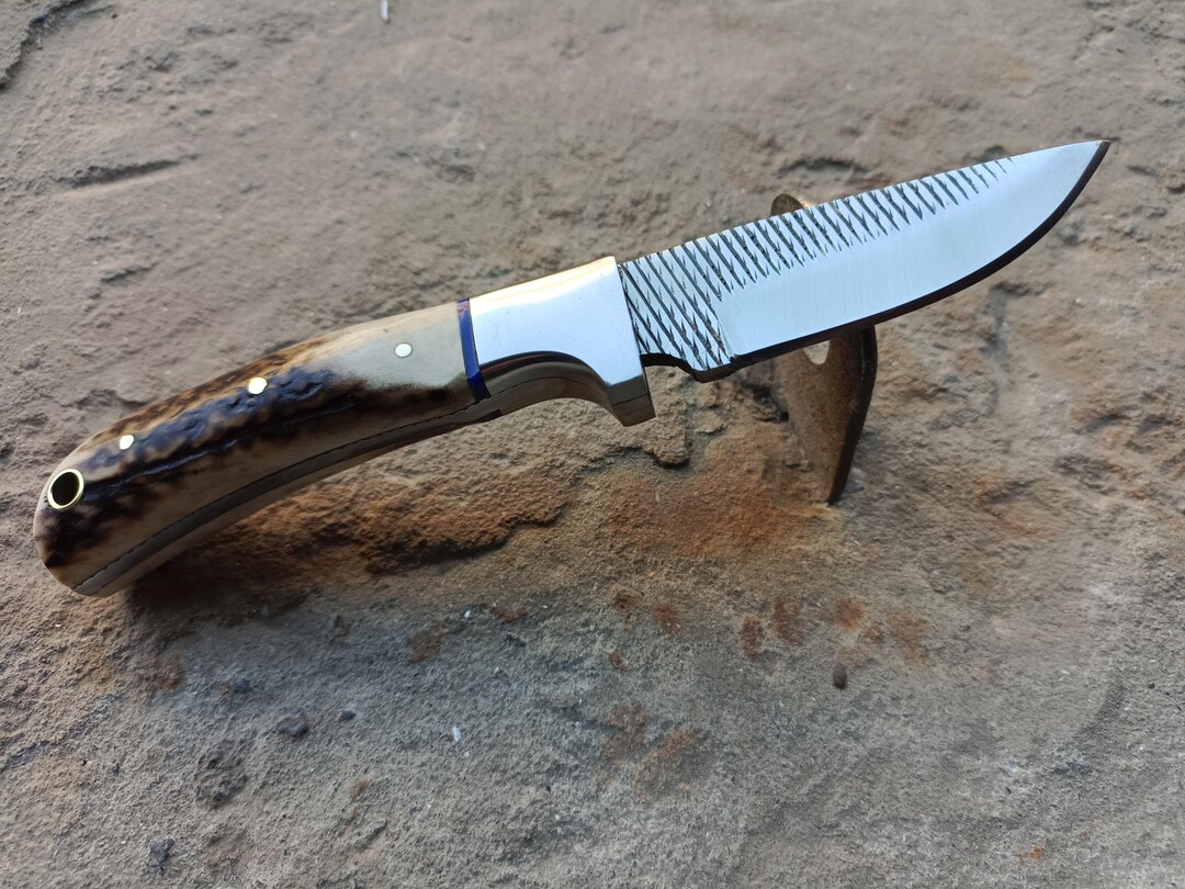 Custom Rasp Handles Handmade Rasp Steel Kitchen Knife: Stag Antler Handle, Leather Sheath ...