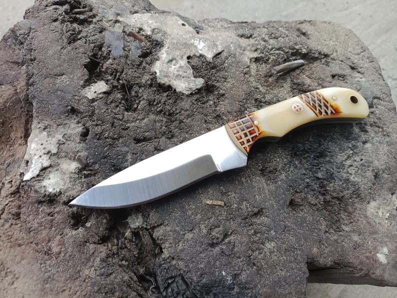 Handmade Stainless Steel Knife: Bone Handle, Leather Sheath - Etsy