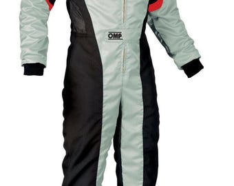Mono de karting F1 plateado y negro OMP Go Kart Race Suit CIK/FIA Nivel 2
