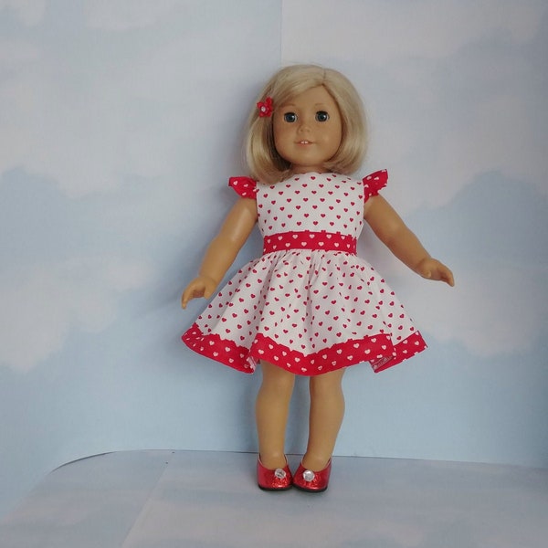 18 inch doll clothes handmade to fit AG doll - Valentine White/Red Hearts Ruffled Dress