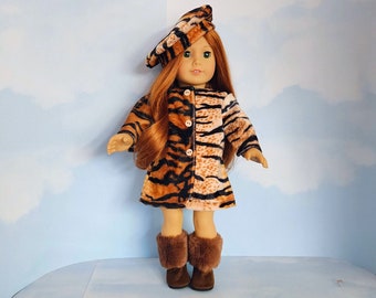 18 inch doll clothes handmade to fit AG doll - Tiger Coat/Hat/Boots