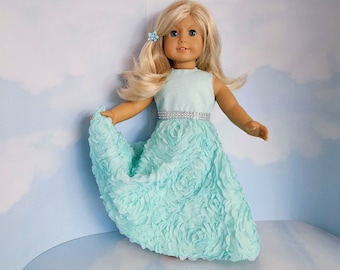 18 inch doll clothes handmade to fit American girl doll - Mint 3D Chiffon Floral Gown