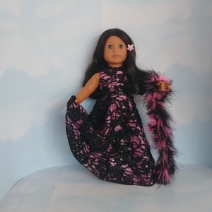 18 inch doll clothes handmade to fit AG doll - Black/Pink 3D Lace Gown and Boa