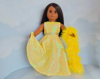 18 inch doll clothes handmade to fit AG doll - Yellow Iridescent Sequin Gown - #602