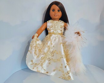 18 inch doll clothes handmade to fit AG doll - Gold Sequin Gown and Boa #906