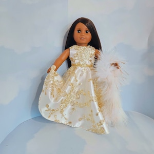 18 inch doll clothes handmade to fit AG doll Gold Sequin Gown and Boa 906 image 1