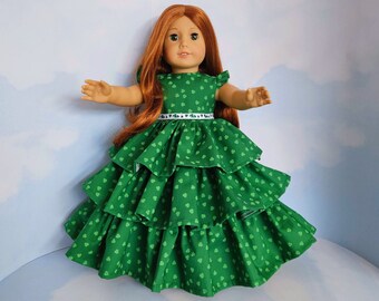 18 inch doll clothes handmade to fit American girl - St Patricks Ruffled Gown