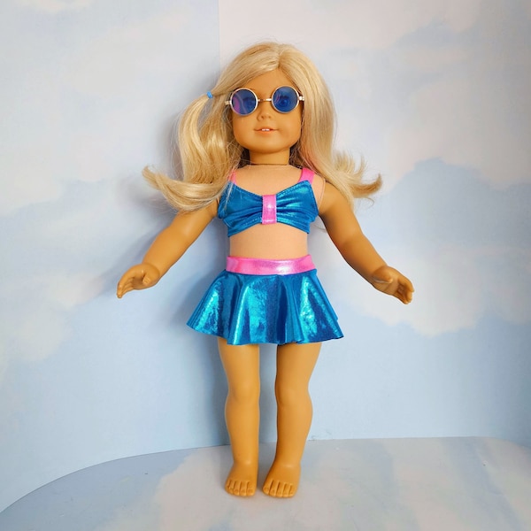 18 inch doll clothes handmade to fit AG doll - Blue Two Piece Swimsuit and Sunglasses