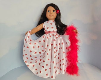 18 inch doll clothes handmade to fit AG doll - Valentines Gown & Boa