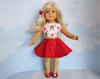 18 inch doll clothes handmade to fit AG doll - T Swift Cotton/ Red Sequin Dress
