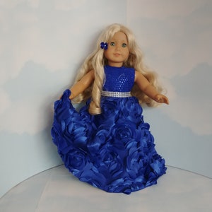 18 inch doll clothes handmade to fit American girl doll - Royal Blue Ribbon Rose Gown